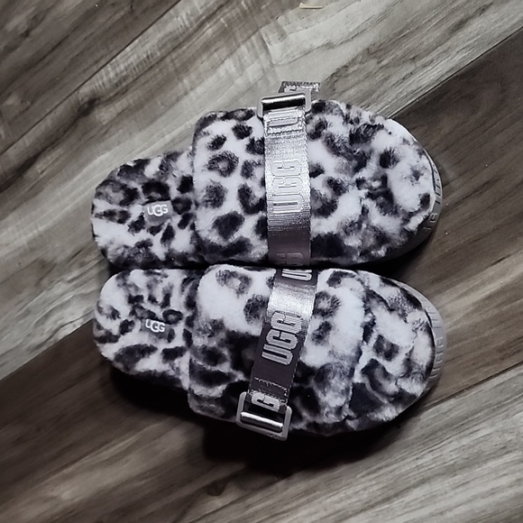 UGG Fluffita Fur Platform Slide Sandals Panther Print Sheepskin Adjustable - Picture 1 of 5